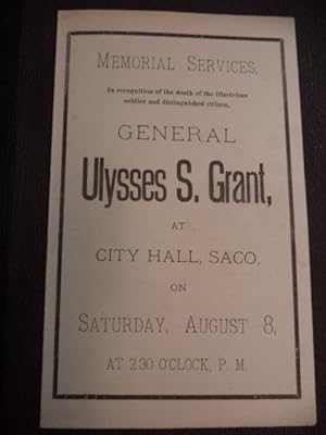 General Ulysses S. Grant Memorial Services program, Saco Maine, 8 August 1885