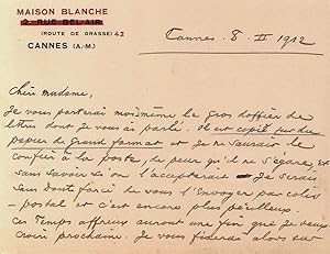 Carte-lettre adressée par Octave Uzanne à la mère de Jean Lorrain, son ami.