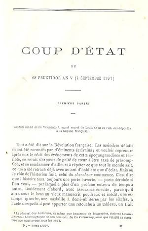 Coup d'Etat du 18 Fructidor an V d'après le journal inédit de la Villeurnoy, agent secret de Loui...