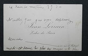 Carte de visite autographe avec quelques mots à    Echo de Paris