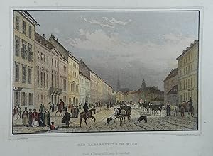 Die Jaegerzeile in Wien. Kolorierter Stahlstich v. L. Hoffmeister aus Schmidl "Wien und seine näc...