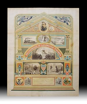 19th Century American Brotherhood of Locomotive Firemen Allegorical Chromolithographic Broadside