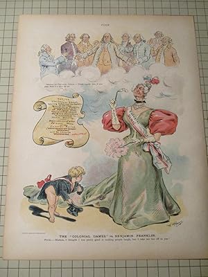 Seller image for 1896 Puck Lithograph of "The Colonial Dames vs Benjamin Franklin" for sale by rareviewbooks