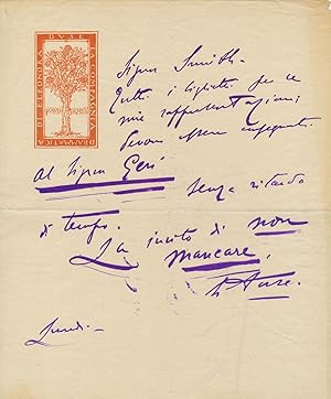 Autograph Letter SIGNED on the emblematic stationery of her dramatic company, in Italian, 1 page ...