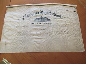 Original Diploma On Vellum From Pasadena High School Circa 1900-1909, On Vellum