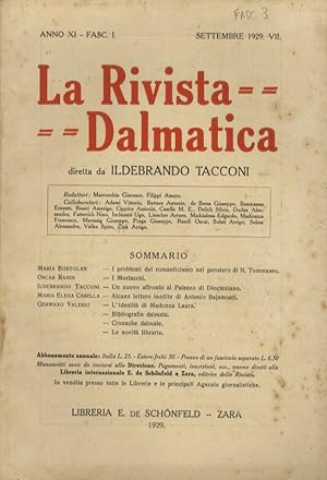 Rivista (La) Dalmatica. Diretta da Ildebrando Tacconi. Anno XI. Fasc. I, settembre 1929; fasc. II...