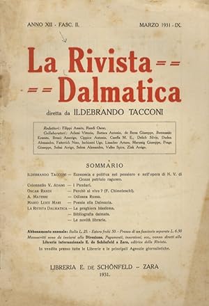 Rivista (La) Dalmatica. Diretta da Ildebrando Tacconi. Anno XII. Fasc. II, marzo 1931.