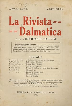 Rivista (La) Dalmatica. Diretta da Ildebrando Tacconi. Anno XII. Fasc. III, agosto 1931.