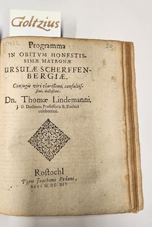 Programma in obitum honestissimae matronae Ursulae Scherffenbergiae, conjugis viri clarissimi, co...