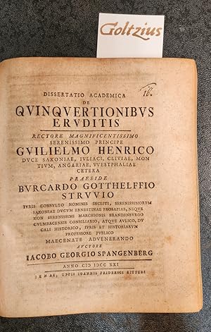 Dissertatio academica de quinquertionibus eruditis [.] Jena Johann Friedrich Ritter 1721