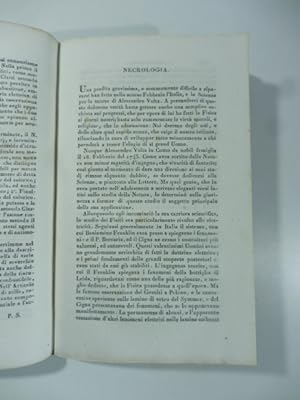 Necrologia. Alessandro Volta. Una perdita gravissima.(Stralcio da: Nuovo giornale de' letterati. ...