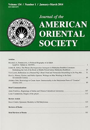 Bild des Verkufers fr Journal of the American Oriental Society Volume 134 Number 1 January - March 2014 zum Verkauf von Book Booth