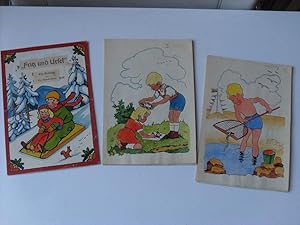 Originale Malbuchentwürfe: Fritz und Ursel. Ein Malbuch. 9 original aquarellierte Federzeichnunge...
