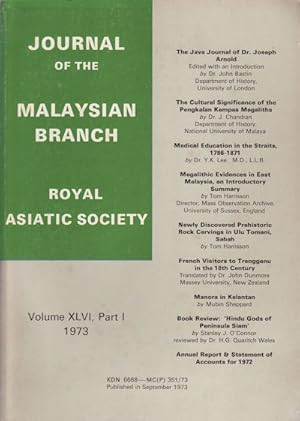 Bild des Verkufers fr Journal of the Malaysian Branch, Royal Asiatic Society. Volume XLVI, Part 1, 1973 (No. 223). zum Verkauf von Asia Bookroom ANZAAB/ILAB