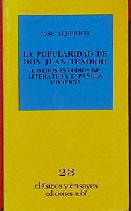 Imagen del vendedor de La Popularidad De Don Juan Tenorio Y Otros Estudios De La Literatura Espaola Moderna a la venta por Almacen de los Libros Olvidados