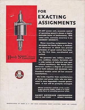 Seller image for Handy Servo Mechanical Governor for Exacting Assignments for sale by Carnegie Hill Books