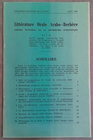 Littérature Orale Arabo-Berbère. 3e bulletin de liaison