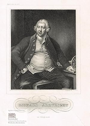 Bild des Verkufers fr Richard Arkwright. Halbfigur sitzend an seinem Schreibtisch. Stahlstich von Nordheim um 1835 zum Verkauf von historicArt Antiquariat & Kunsthandlung