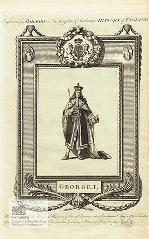 Seller image for George I. Ganzfigur mit Krone, Zepter und Reichsapfel in Pelzumhang. Kupferstich von Grainger nach Wale 1782 for sale by historicArt Antiquariat & Kunsthandlung