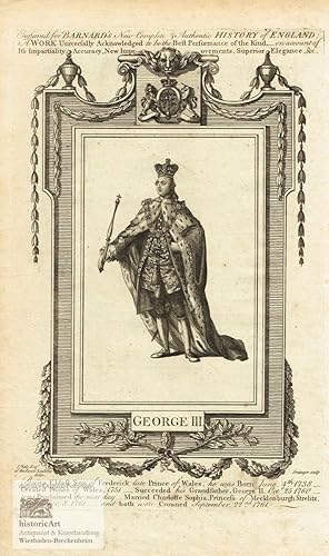 Bild des Verkufers fr George III. Ganzfigur mit Krone und Zepter im Pelzumhang mit Ordenskette. Kupferstich von Grainger nach Wale 1782 zum Verkauf von historicArt Antiquariat & Kunsthandlung