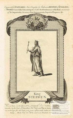 Bild des Verkufers fr King Stephen. Ganzfigur mit Krone und Zepter. Kupferstich von Hawkins nach Wale 1782 zum Verkauf von historicArt Antiquariat & Kunsthandlung