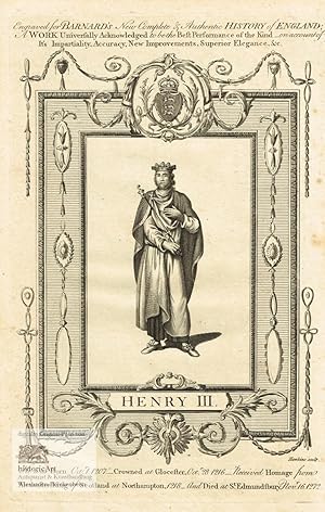 Bild des Verkufers fr Henry III. Ganzfigur mit Krone und Zepter. Kupferstich von Hawkins nach Wale 1782 zum Verkauf von historicArt Antiquariat & Kunsthandlung