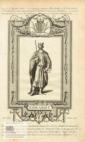 Bild des Verkufers fr Edward I. Ganzfigur mit Krone und Schwert. Kupferstich von Goldar nach Wale 1782 zum Verkauf von historicArt Antiquariat & Kunsthandlung