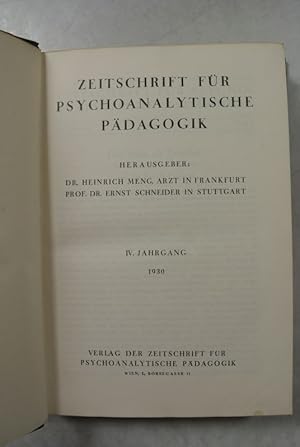 Bild des Verkufers fr Zeitschrift fr psychoanalytische Pdagogik. IV. Jahrgang 1930 (komplett in einem Band). zum Verkauf von Antiquariat Bookfarm