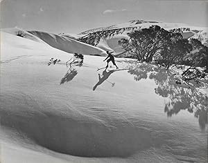 Original b/w photograph of a skier in the southern portion of the New Zealand Alps