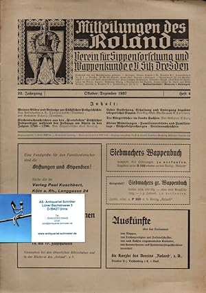 Mitteilungen des Roland. 22. Jahrgang, Heft 4. Verein für Sippenforschung und Wappenkunde e.V., S...