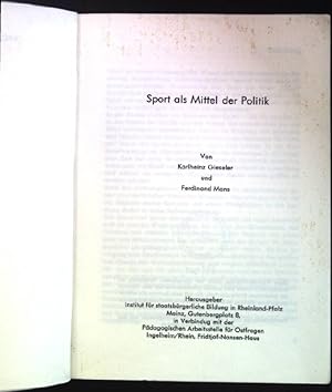 Bild des Verkufers fr Sport als Mittel der Politik. zum Verkauf von books4less (Versandantiquariat Petra Gros GmbH & Co. KG)