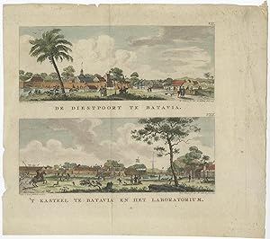 Antique Print of the Diestpoort, Castle and Laboratory of Batavia by P. Conrade (1782)