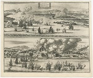 Antique Print of the City of Palembang (Sumatra) by P. van der Aa (1725)