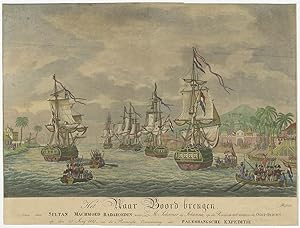 Antique Print of the Naval Battle near Palembang (Sumatra) by J.A. Lütz (c.1823)