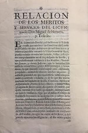 Relación de Méritos y Servicios de D. Miguel de Herrera y Toledo. Sevilla. Valdepeñas, Villanueva...