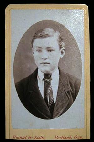 Bild des Verkufers fr Circa 1872 Portrait Carte-de-Visite Photograph of a Young Man By Buchtel & Stolte, Portland Oregon zum Verkauf von Certain Books, ABAA