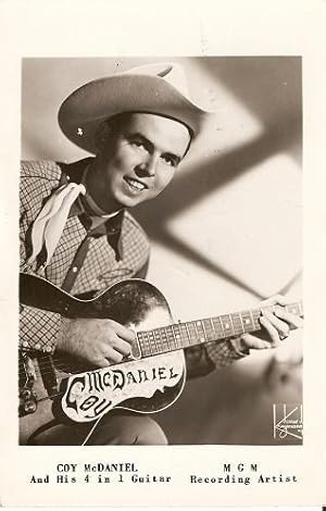 SIGNED, REAL-PHOTO POSTCARD OF COY McDANIEL AND HIS "4 IN 1" GUITAR.; MGM Recording Artist