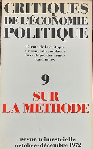 Bild des Verkufers fr Critiques de l'conomie politique - 9 - Sur la mthode zum Verkauf von Shore Books