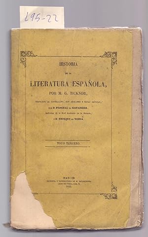 Seller image for HISTORIA DE LA LITERATURA ESPAOLA (TOMO TERCERO) for sale by Libreria 7 Soles