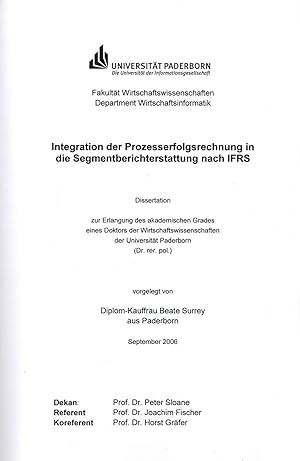 Integration der Prozesserfolgsrechnung in die Segmentberichterstattung nach IFRS (Dissertation Un...