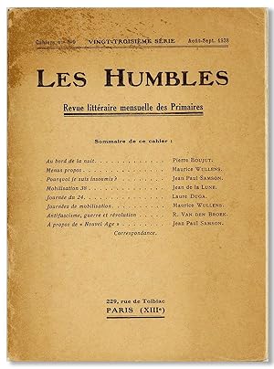 Les Humbles. Revue littéraire mensuelle des Primaires. Cahiers no. 8-9, Aout-Sept 1938