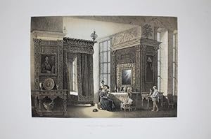 Fine Original Lithotint Illustration of Hardwick Hall (interior) in Derbyshire. Published By Chap...