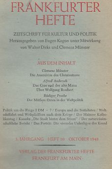 Seller image for Heft 10; Oktober 1948. Frankfurter Hefte. 3. Jahrgang. Zeitschrift fr Kultur und Politik. for sale by Fundus-Online GbR Borkert Schwarz Zerfa