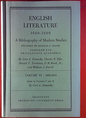 Bild des Verkufers fr English Literature 1660-1800. A Bibliogrphy of Modern Studies. Volume VI - 1966-1970 zum Verkauf von biblion2