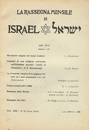 RASSEGNA (LA) mensile di Israel. Direttore Dante Lattes. Vol. XXII, 1956. [Fasc. da 1 a 12: annat...