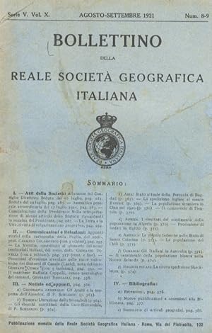 BOLLETTINO della Società Geografica Italiana. Serie V. Vol. X. Fascicolo num. 8-9. Agosto-settemb...