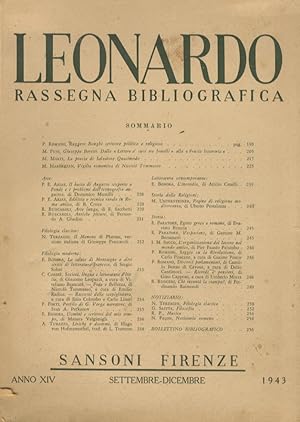 LEONARDO. Rassegna bibliografica. Anno XIV. N. 9-12. Settembre-dicembre 1943.