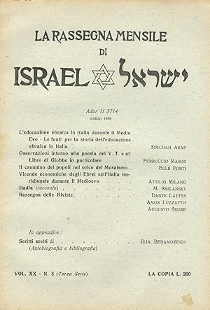 RASSEGNA (LA) mensile di Israel. Direttore Dante Lattes. Vol. XX, 1954. [Fasc. da 1 a 12: annata ...