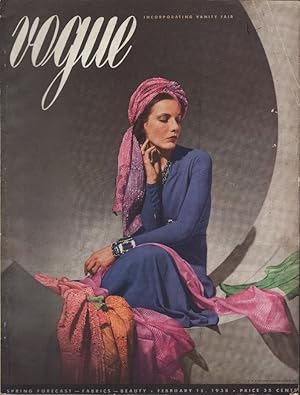 Vogue Magazine, February 15, 1938 Spring Forecast - Fabrics - Beauty