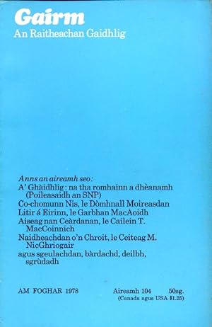 Seller image for Gairm : An Raitheachan Gaidhlig : Autumn 1978 - No 104 for sale by Godley Books